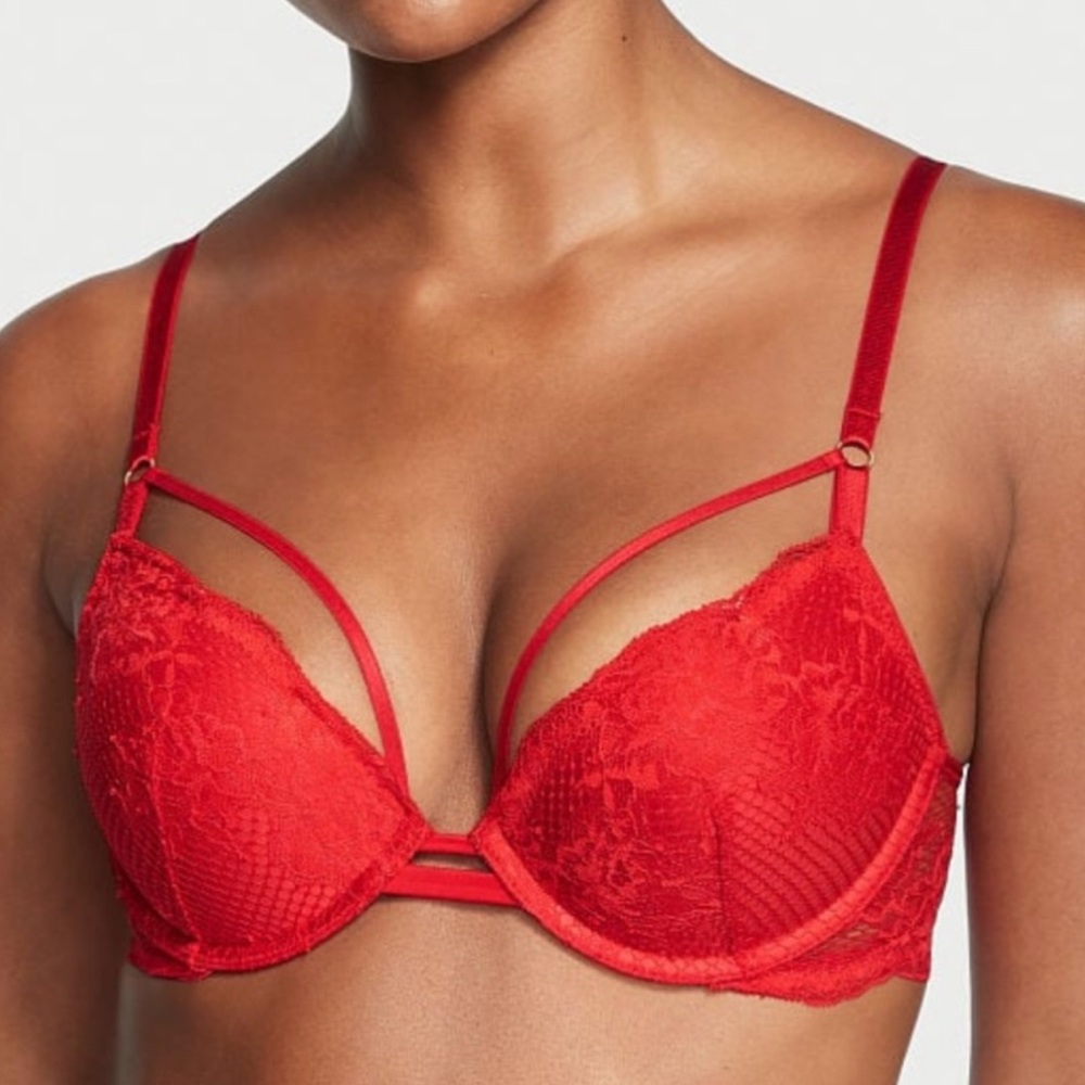 Victoria's Secret Push-up Fiery Red Lace Bra Very Sexy 34C